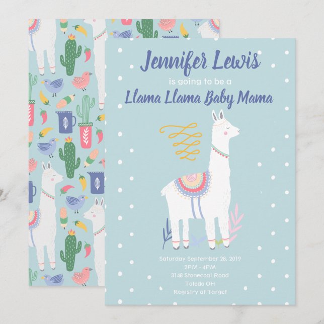 Llama a Baby Mama Invitación a Baby Shower (Anverso / Reverso)