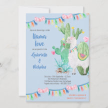 Llama a Baby Shower Llama azul invitación al amor