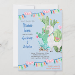 Llama a Baby Shower Llama azul invitación al amor
