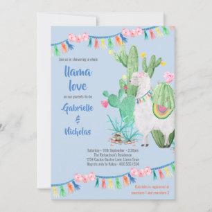 Llama a Baby Shower Llama azul invitación al amor