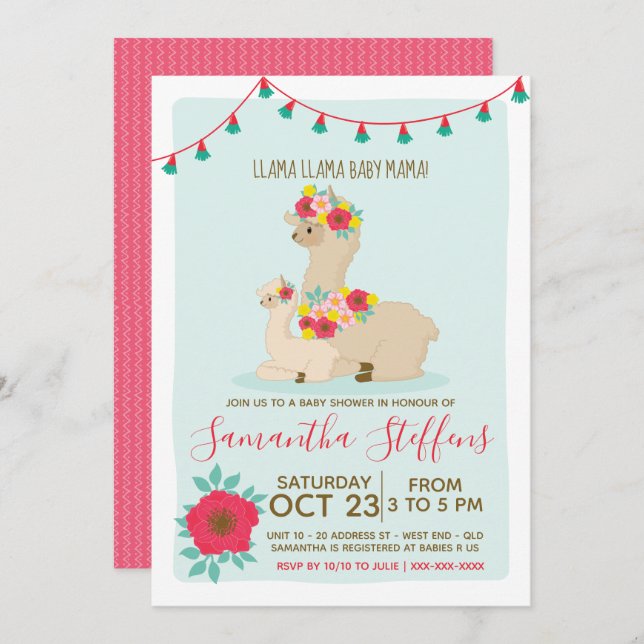 Llama a bebé llamada Baby Shower invitación (Anverso / Reverso)