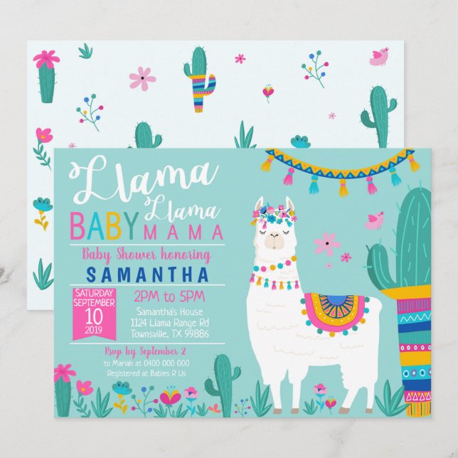 Llama a bebé Mamá Invitación Baby Shower (Anverso / Reverso)