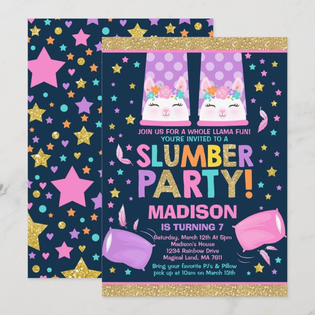 Llama a Fiesta de madrugada invitación a cumpleaño (Anverso / Reverso)