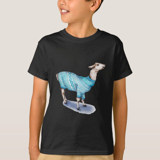 Llama acuarela en suéter azul (Anverso)