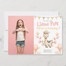 Llama Alpaca Foto Acuarela Invitación al cumpleaño