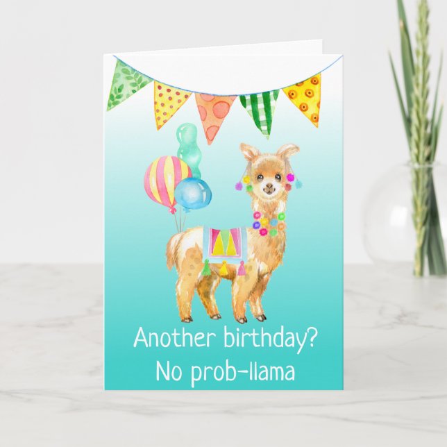 Llama Alpaca No Prob-llama Tarjeta de Cumpleaños (Anverso)
