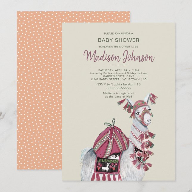 Llama | BABY SHOWER | Peach | Invitación (Anverso / Reverso)