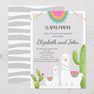 Llama con invitación de Cactus Baby Shower