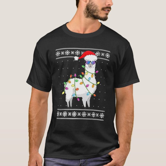 Llama Con Luces De Navidad Suéter Feo De Navidad (Anverso)