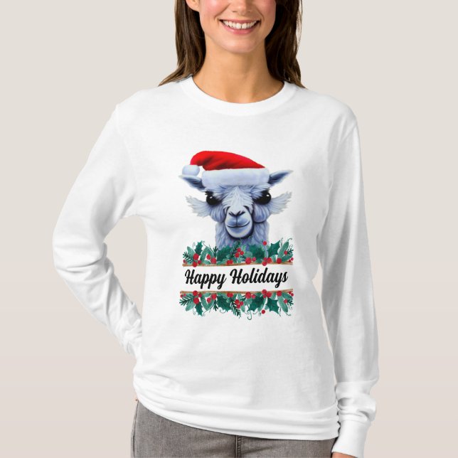 Llama Con Sombrero Santa Y Camiseta De Texto (Anverso)