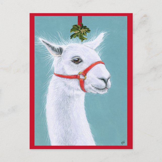 Llama con tarjeta postal de Navidades Mistletoe (Anverso)
