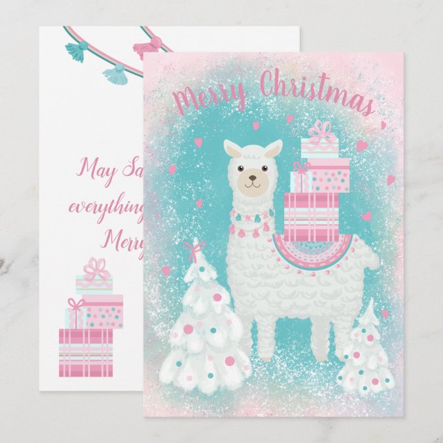 Llama cuta con regalos de Navidades (Anverso / Reverso)