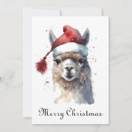 Llama de Navidad con sombrero de Santa de acuarela