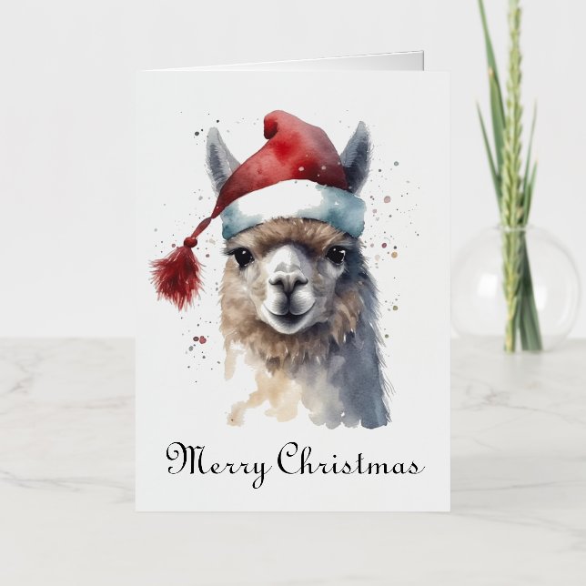 Llama de Navidad sombrero de Santa con texto perso (Anverso)