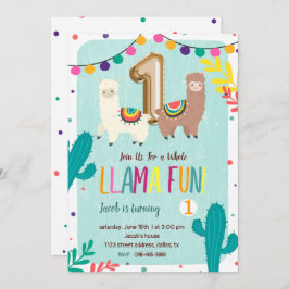 Llama Diversión Invitación de primer cumpleaños
