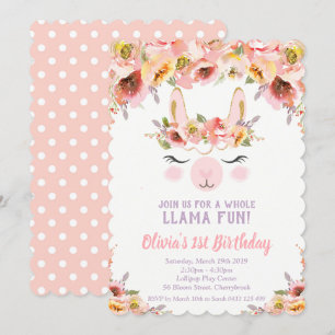 Llama Diversión Primer cumpleaños invitaciones Chi