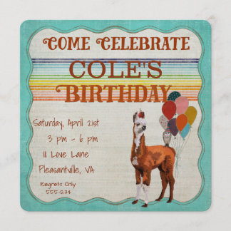LLAMA & FEATHERS Invitación al cumpleaños