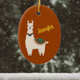 Llama feliz con nombre en el ornamento cerámico ro