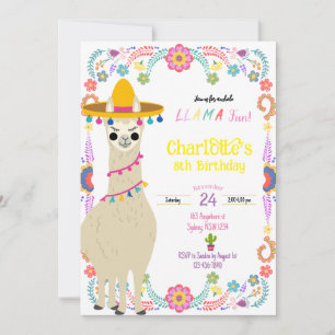 Llama fiesta de fiesta de cumpleaños invitación