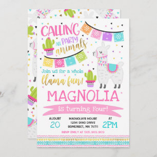 Llama Fiesta de la invitación de cumpleaños llamad