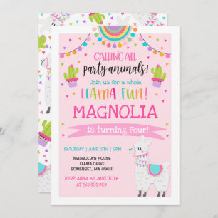 Llama Fiesta de la invitación de cumpleaños llamad