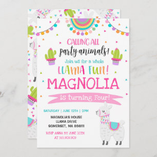 Llama Fiesta de la invitación de cumpleaños llamad