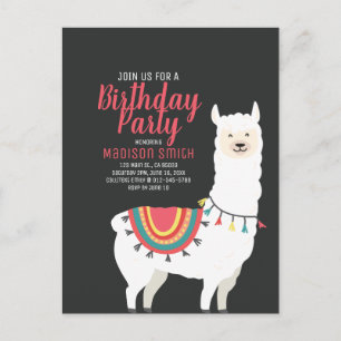 Llama Fiesta y invitación a cumpleaños con globo