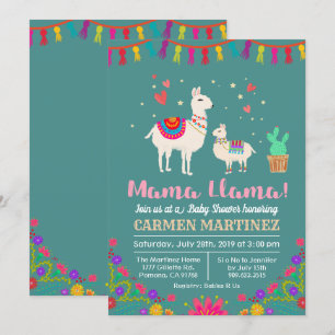 Llama Floral Baby Shower Invitación