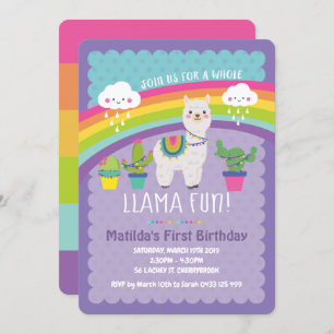 Llama Fun 1er cumpleaños invitaciones a la Alpaca