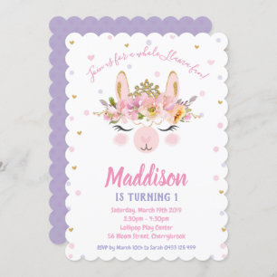 Llama Fun Cumpleaños Invitaciones Chicas Alpaca