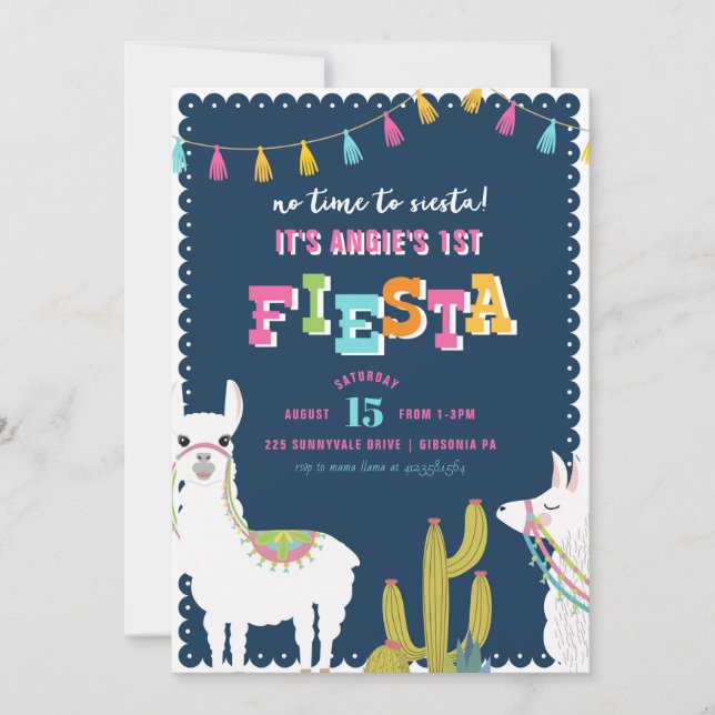 Llama Fun Fiesta Alpaca Invitación al cumpleaños (Anverso)