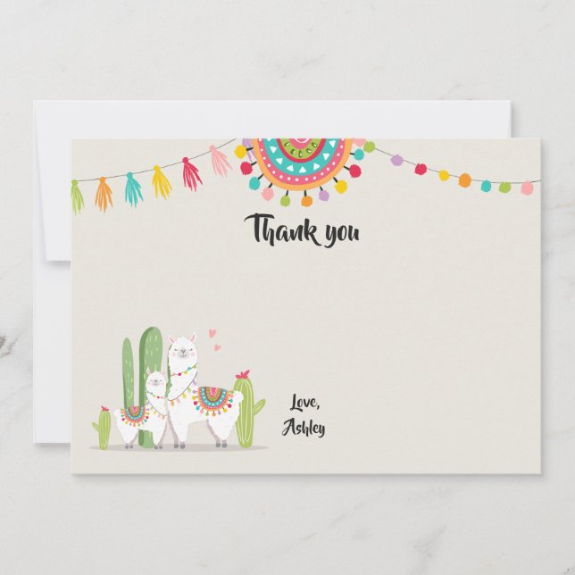 Llama Gracias Tarjeta Ducha Fiesta Cactus Mexicano (Anverso)