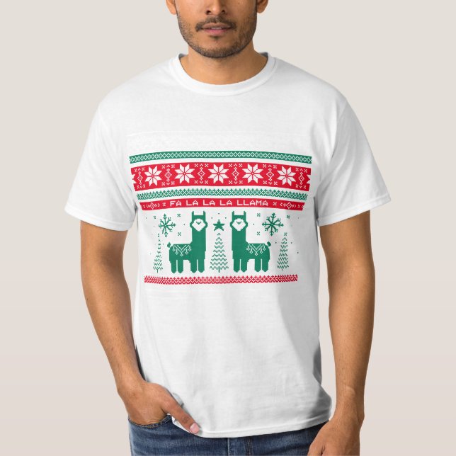 llama Holiday Ugly Sweater T-Shirt (Anverso)