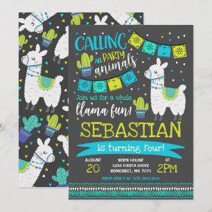 Llama Invitación a cumpleaños Fiesta de la canción