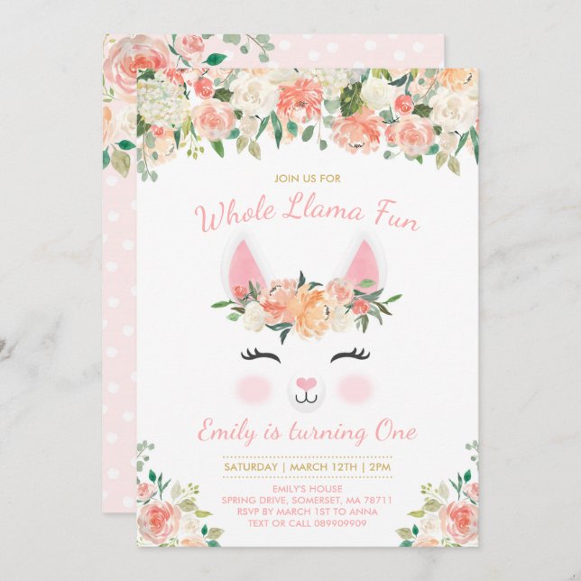 Llama Invitación a cumpleaños Fiesta de la canción (Anverso / Reverso)