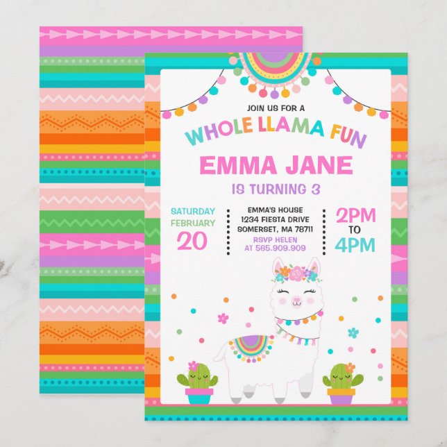 Llama Invitación a cumpleaños Fiesta de la canción (Anverso / Reverso)