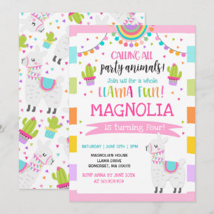 Llama Invitación a cumpleaños Fiesta de la canción