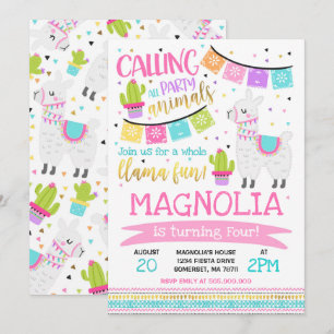 Llama Invitación a cumpleaños Fiesta de la canción