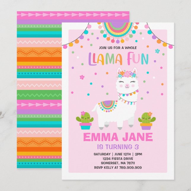 Llama Invitación a cumpleaños Fiesta de la canción (Anverso / Reverso)