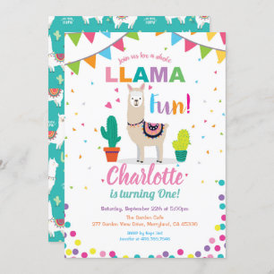 Llama invitación de cumpleaños divertida. Primer d