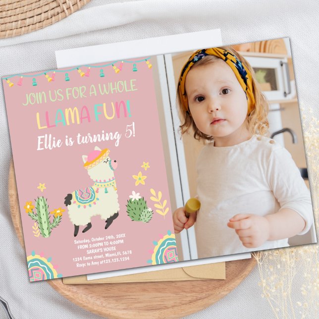 Llama invitaciones con foto (Llama invitations with photo)