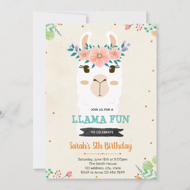 Llama linda ducha de cumpleaños Invitación (Anverso)