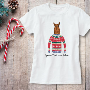 Llama linda usando suéter graciosamente Navidades