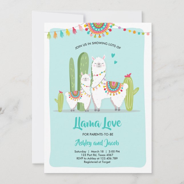 Llama Love Fiesta Boy Blue Baby Shower Invitación (Anverso)