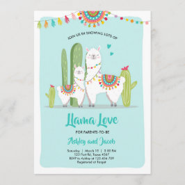 Llama Love Fiesta Boy Blue Baby Shower Invitación
