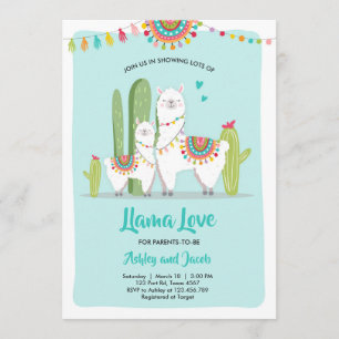 Llama Love Fiesta Boy Blue Baby Shower Invitación