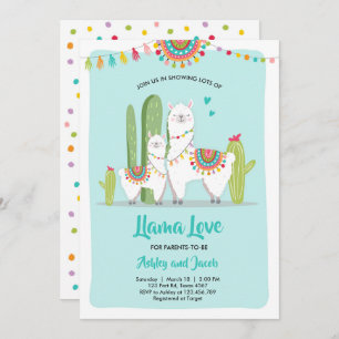 Llama Love Fiesta Boy Blue Baby Shower Invitación