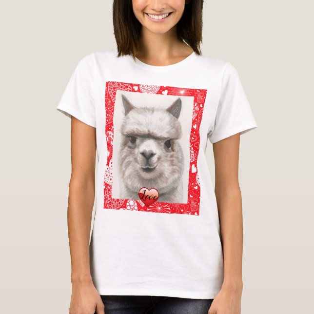 Llama Love Happy Valentine Day T-shirt Cute Top (Anverso)
