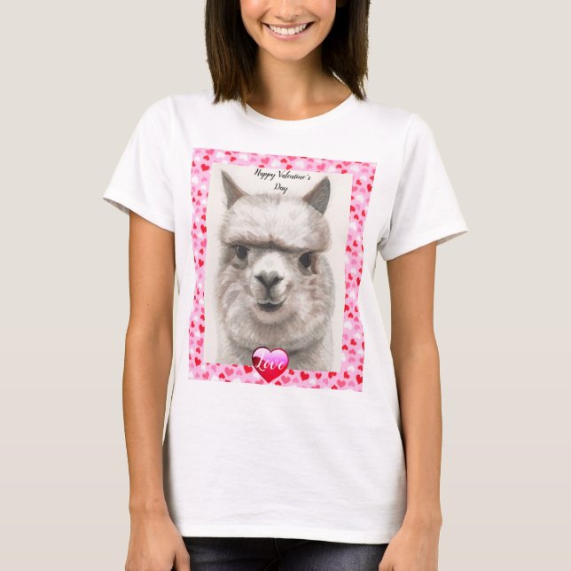 Llama Love Happy Valentine Day T-shirt Cute Top (Anverso)