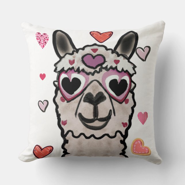 Llama Love Hearts Valentine Cojín decorativo (Anverso)